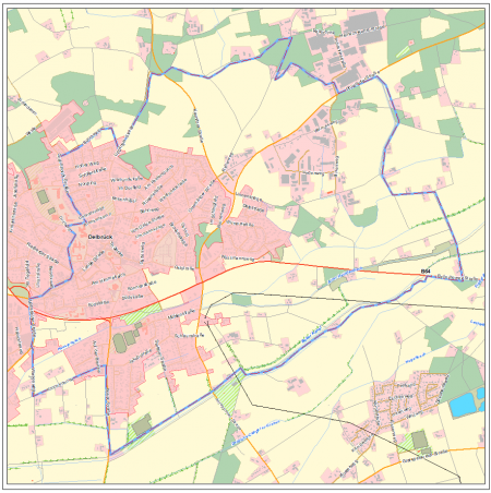 Karte des Sperrbezirks Delbrück zur Amerikanischen Faulbrut © Katasteramt Kreis Paderborn